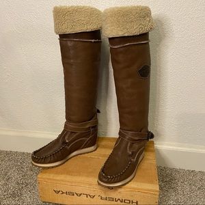 Free People Anthro Sundance El Vaquero Over The Knee Brown Leather Wedge Boots